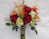 25 piece Real Touch Rose Fall Wedding Package--  Red real touch roses, sunflowers, calla lilies, hydrangeas, and wheat