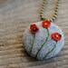 Woodland Holiday Poppy Necklace, gray wool with red embroidered flowers,