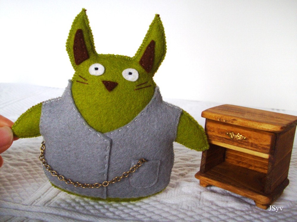 Businessman Bunny Plush Avocado Green Silver Grey Pocket Chain