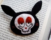Grim Skull Bunny Wool Felt Brooch Black Day of the Dead Halloween