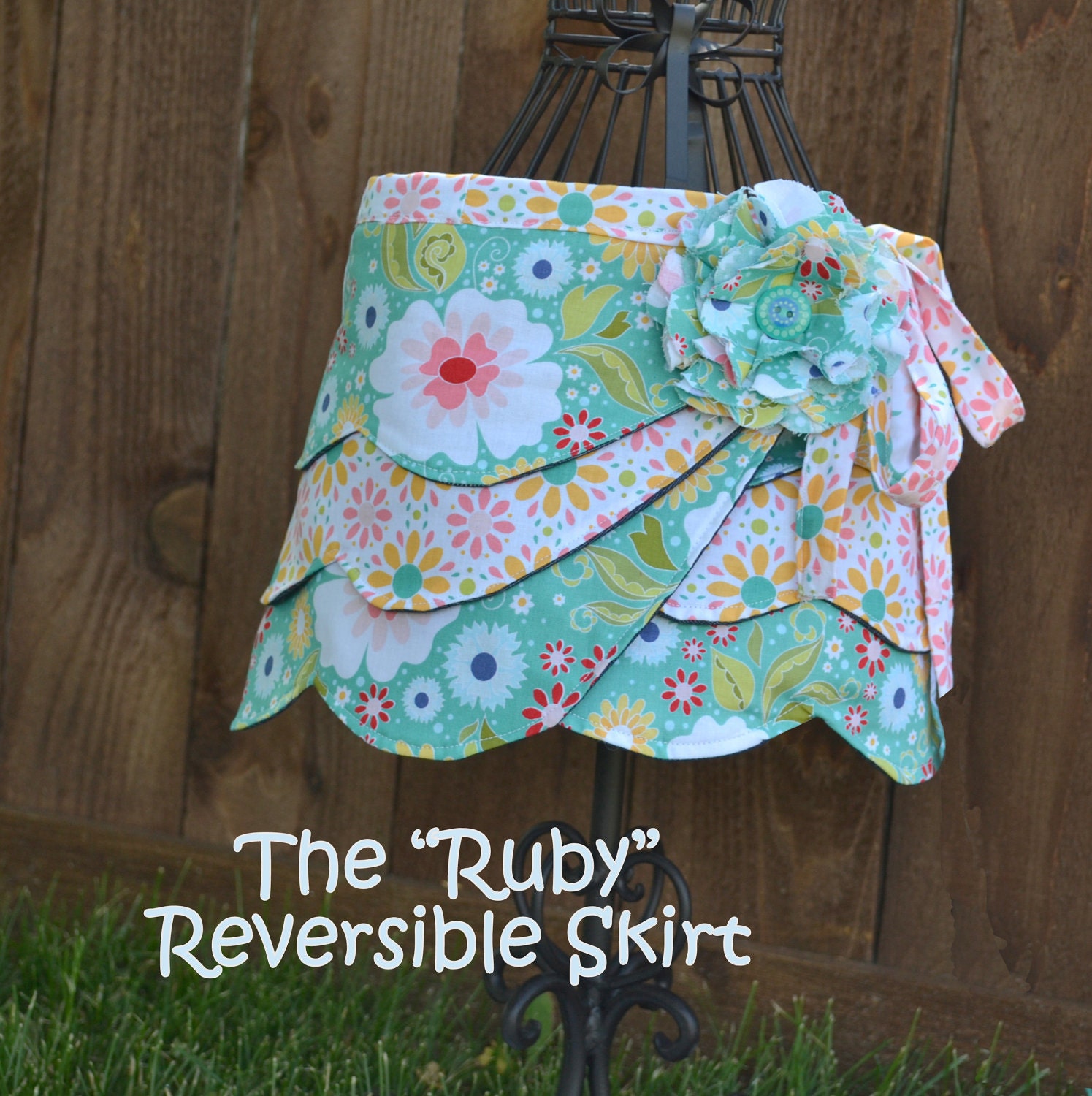 The "Ruby" Reversible Wrap Skirt, Girl PDF Sewing Pattern, Fabric Flower Pattern