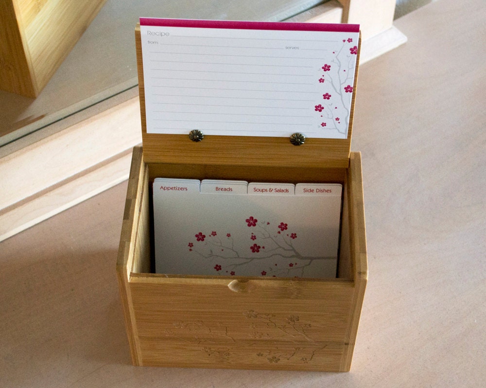 Personalized Recipe Box - Cherry Blossoms