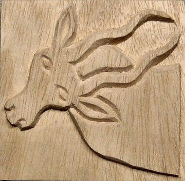 Oshiwa Carved Wood Printing Stamp, Antelope or Gazelle, 4.5''x 4.5'', Item 4-2-8