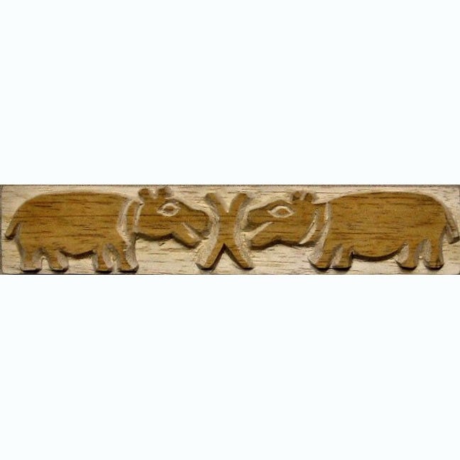Oshiwa Carved Wood Printing Stamp, Two Hippos, 7.5'' x 1.5'', Item 4-9-79