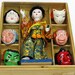 Vintage Japanese Mask-Dance Doll with Six Masks and Original Box
