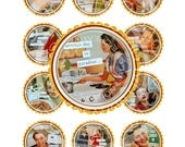 Vintage Retro Mother Day Tea Party Lady Woman Sexy Pin Up Girls 1950s Cupcake Toppers Circle Bottle Caps Digital Collage Sheet Images Sh052