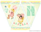 Printable Vintage Girl Children Tea Puppy Baby shower Party Celebrate Handmade Banner Flag Burlap Postcard Digital Sheet Images Sh249