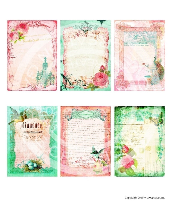 Buy gift tags and cards handmade - 6 Vintage Birds Nest Egg Rose Butterflies Paris French Candle Light Frame Cards Handmade Gift Tags Digital Collage Sheet Images Sh088