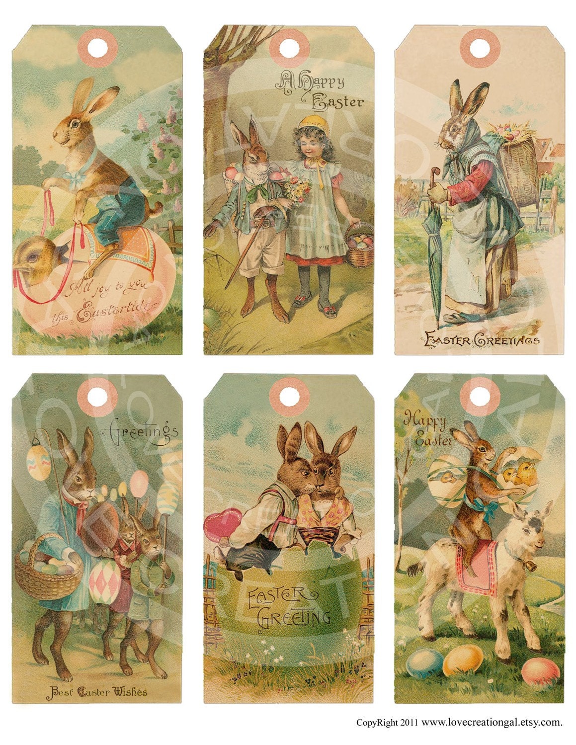 Vintage Shabby Easter Bunnies Chick Children Book ACEO card Labels Tea Party gift Hang Tags Digital Collage Sheet clip art Images Sh040