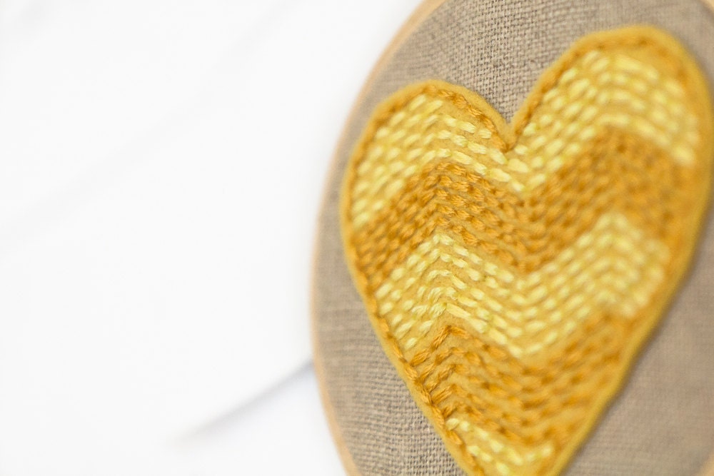 Yellow Chevron Heart Embroidery