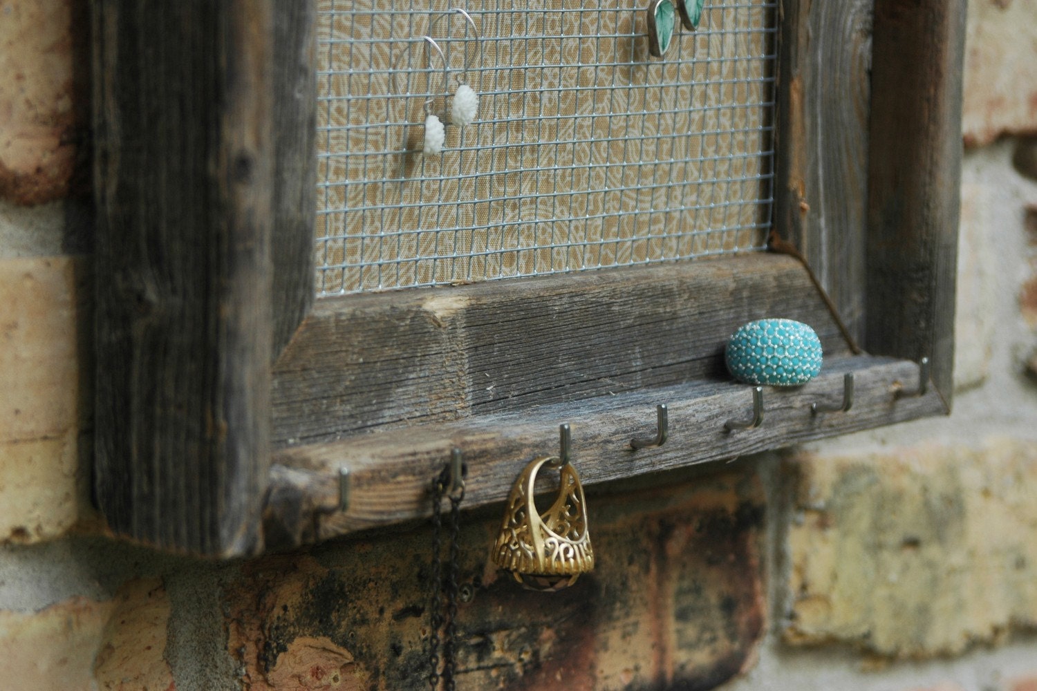 Jewelry Display - Frame Earring Holder & Organizer (Barnwood with Khaki)