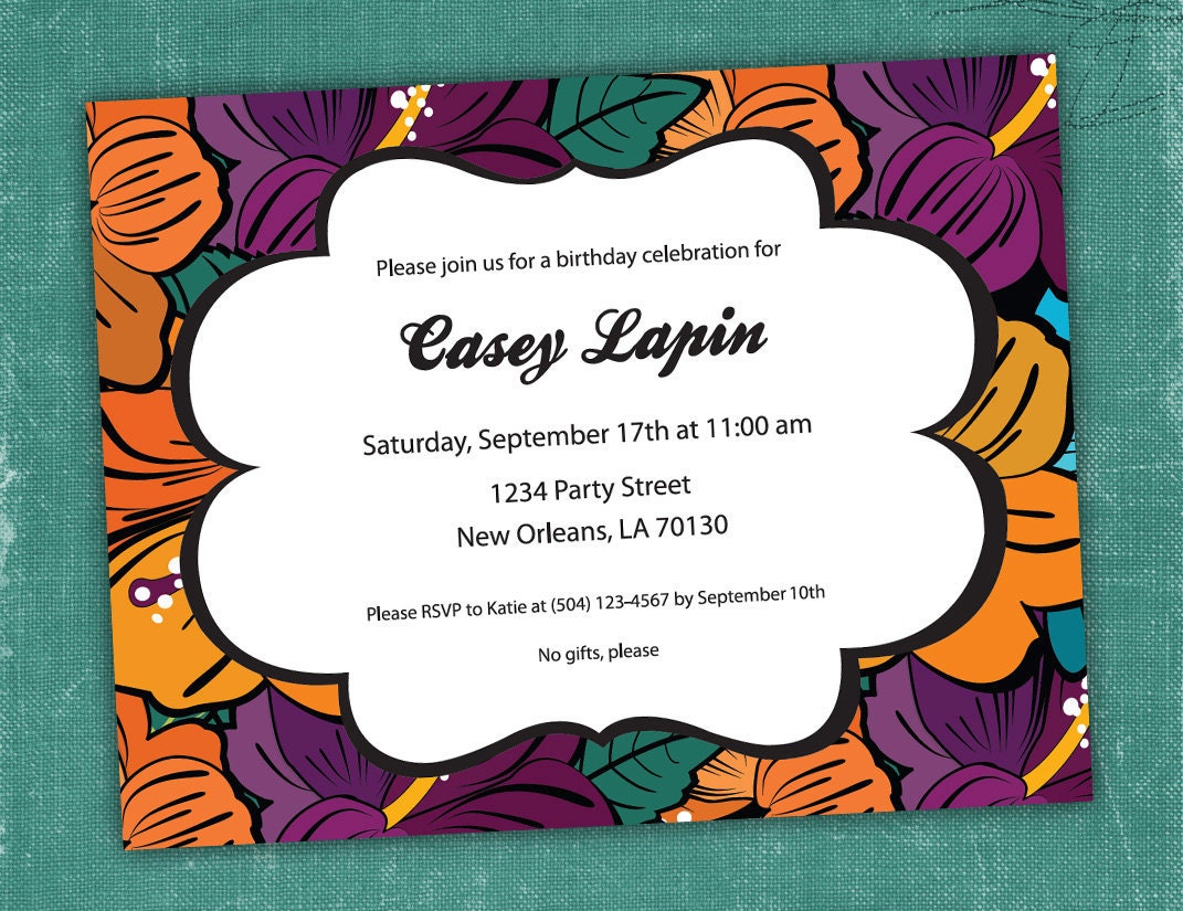 Customizable Shower or Party Invitation (Tropical, Orange or Pink Flowers Design) - Digital File