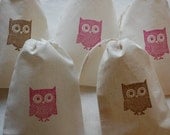 12 Pink and Brown Owl Muslin Favor Gift Bags - Organic Cotton Drawstring Gift Bags 4x6 Il_170x135