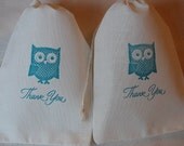 24 Teal Owl Muslin Favor Gift Bags - Thank You Organic Cotton Drawstring Gift Bags 5x7 Il_170x135