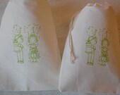 10 Vintage Happy Birthday in Lime Green - Hand Stamped Organic Muslin Favor Gift Bags 5x7 Il_170x135