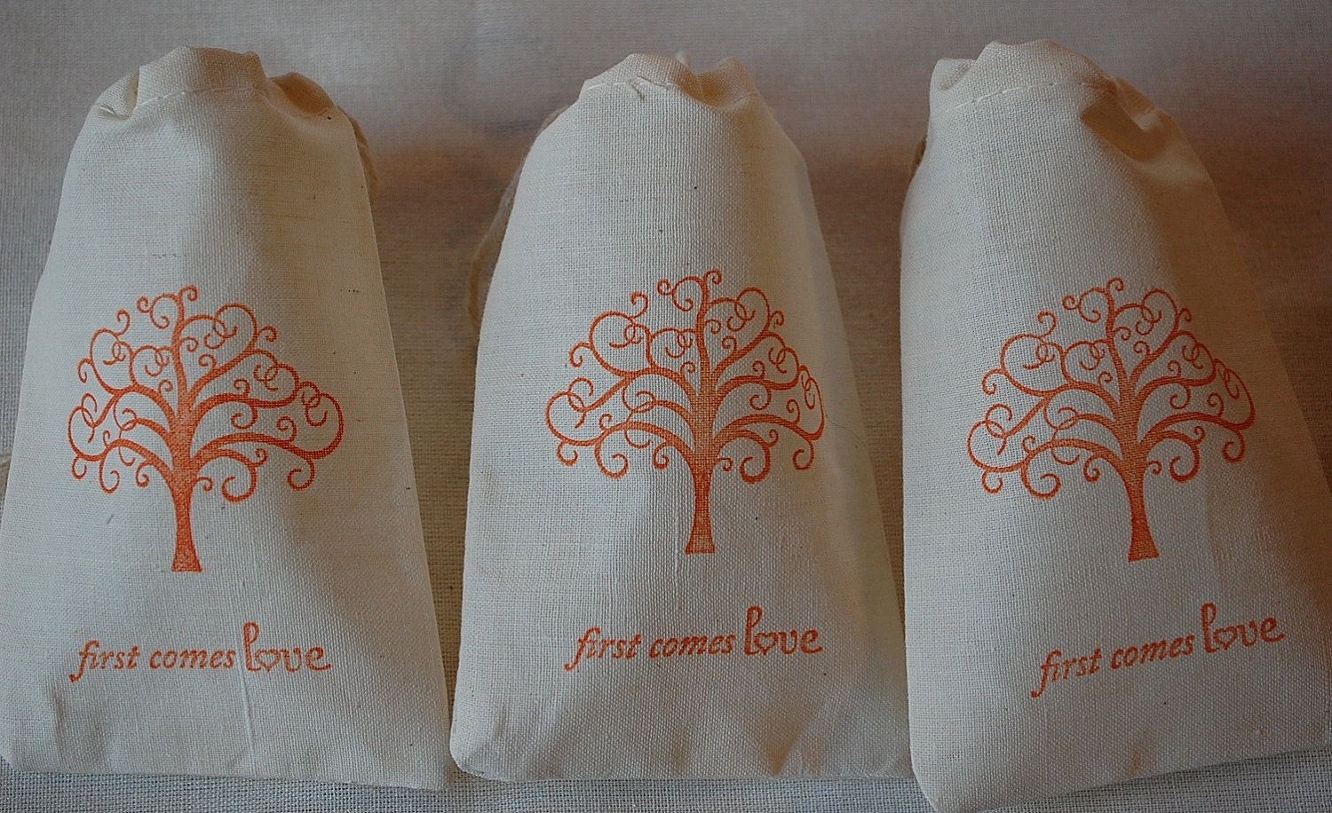 10 Orange Scroll Tree First Comes Love Organic Muslin Wedding Favor Gift Bags 3x5 Il_170x135