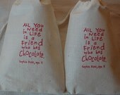 10 Chocolate Lover Organic Muslin Cotton Favor Gift Bags with drawstrings 4x6 - Choose your own ink color Il_170x135