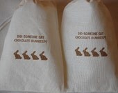 10 Chocolate Easter Bunnies - Hand Stamped Organic Muslin Favor Gift Bags 4x6 in Coffee brown Il_170x135