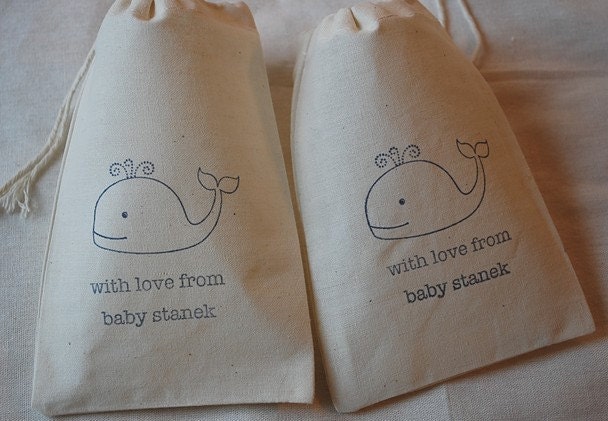 40 Personalized Custom Blue Whale Muslin Drawstring Favor Gift Bags 4x6 Great for Baby Showers Il_170x135