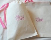 Premium Collection - 10 Pink Baby Girl with satin ribbon drawstrings - Organic Muslin Cotton Favor Gift Bags 5x7 inch Il_170x135
