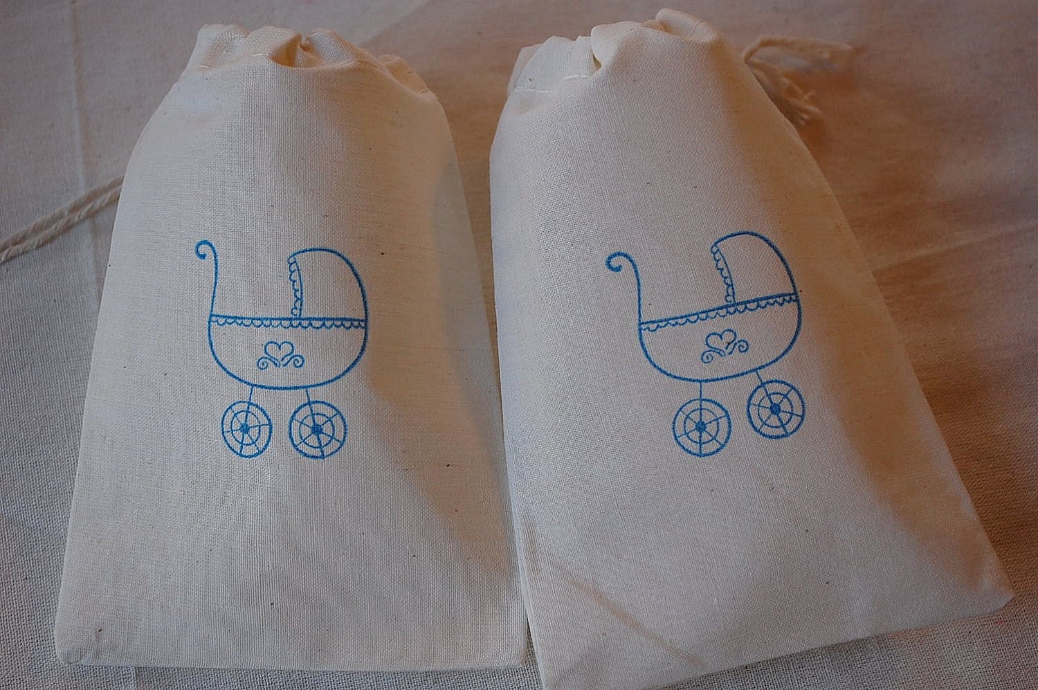 10 Blue Baby Stroller Organic MuslinCotton Favor Bags 4x6 inch Great for Baby Showers Il_570xn