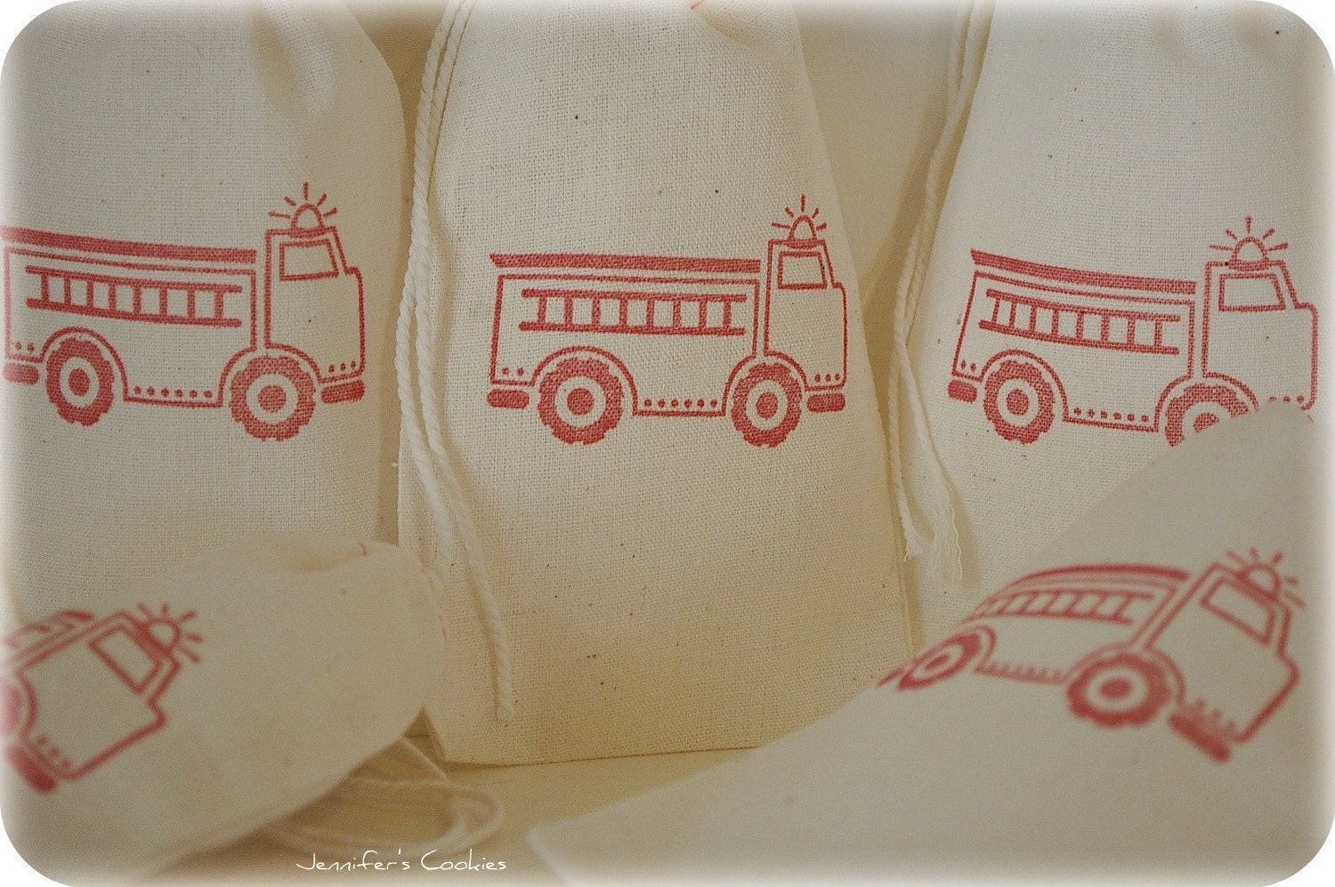 28 Red Fire Truck Organic Muslin Cotton Favor Gift Bags with Drawstrings 4x6 Il_570xn