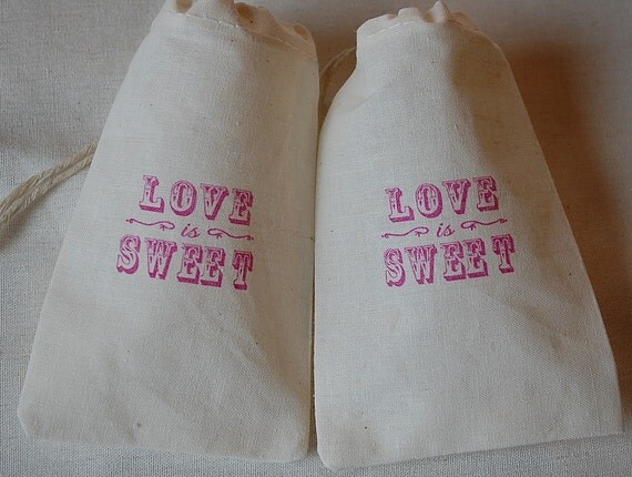 25 Wedding Favor Bags - Vintage Love is Sweet Organic Cotton Gift Bags 3x5 Great for Weddings Il_570xn