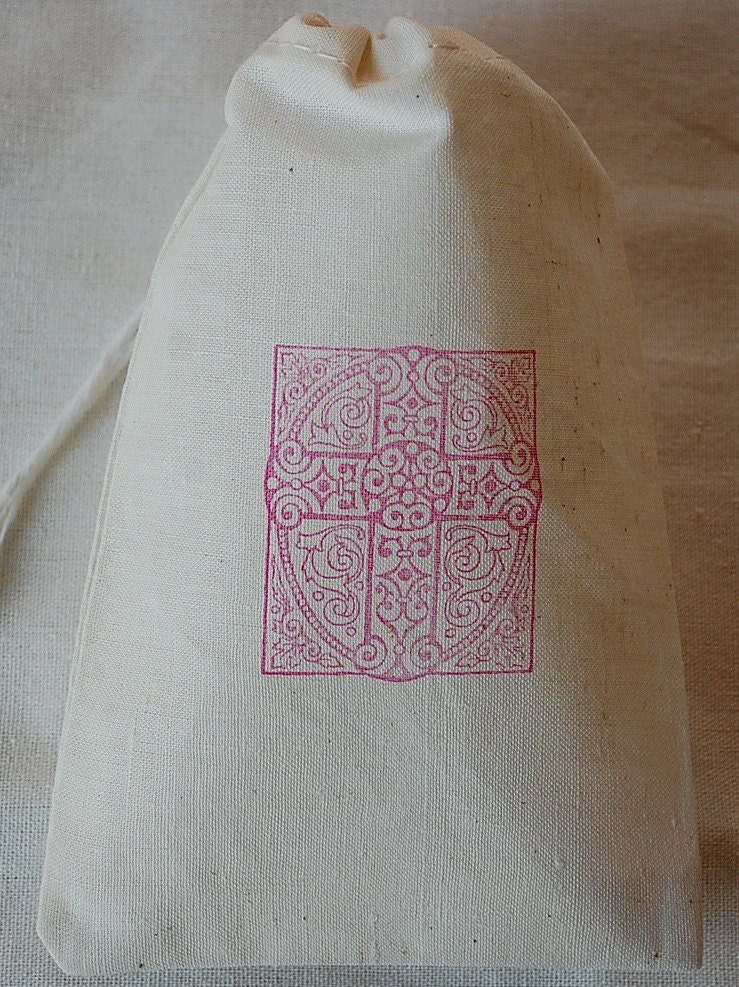 10 Pink Stained Glass Cross - Organic MuslinCotton Favor Bags 4x6 inch Great for Baby Baptism - Choose your own ink color Il_570xn