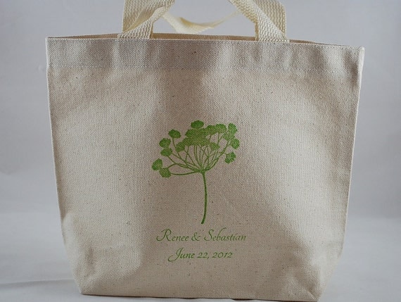 20 Personalized Lime Green Wildflower Natural Cotton Canvas Tote Bags Great for Weddings, Baby Showers, Birthday Parties Il_570xn