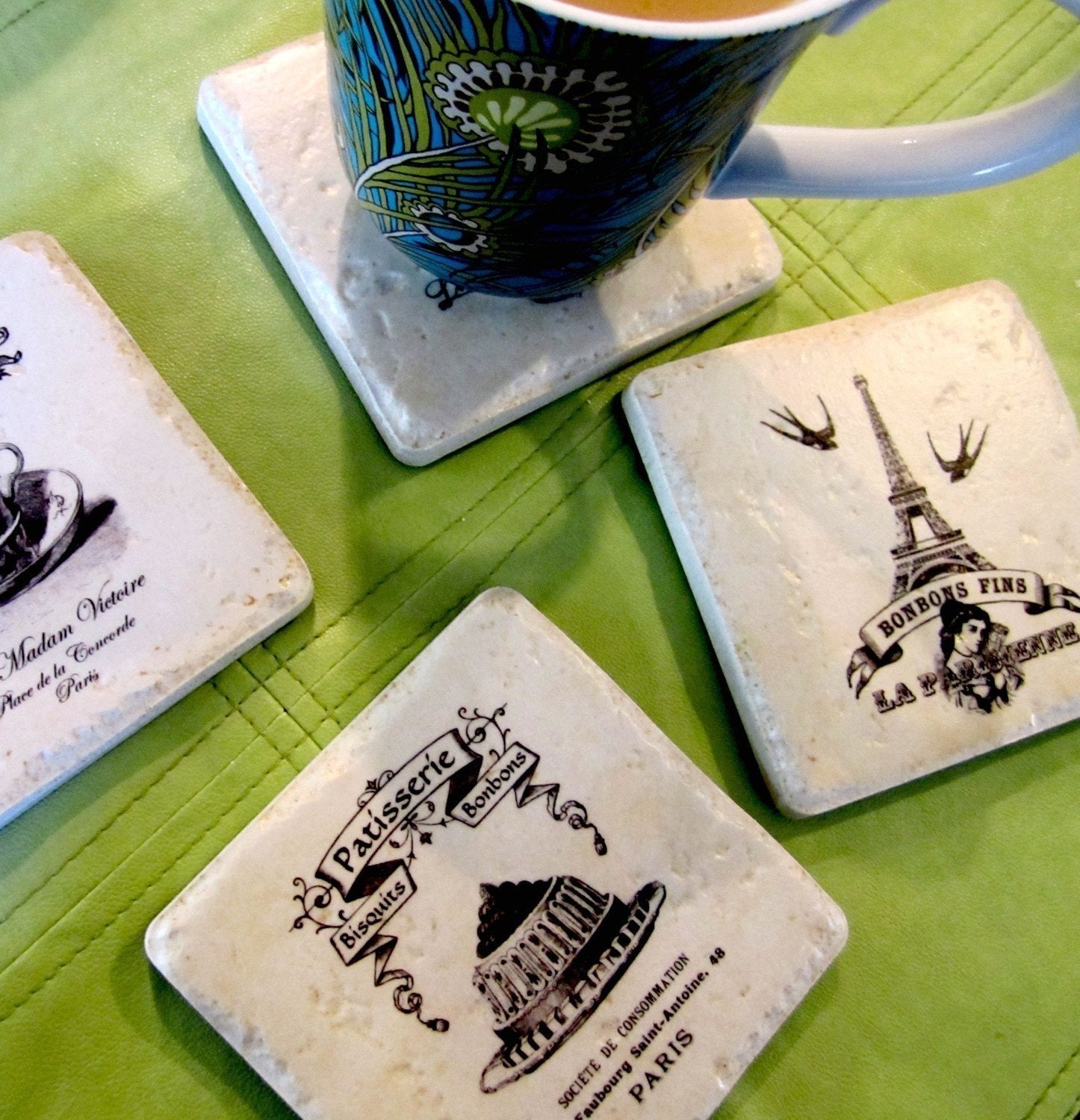 Coasters The French Patisserie set of 4 Italian stone coasters