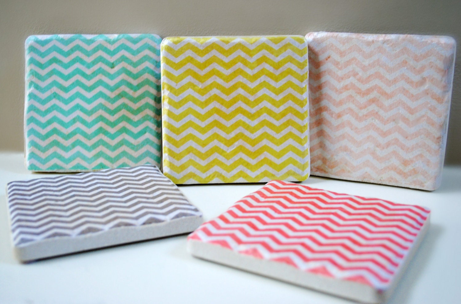 Chevron Decor set of 5 Italian Stone Coasters
