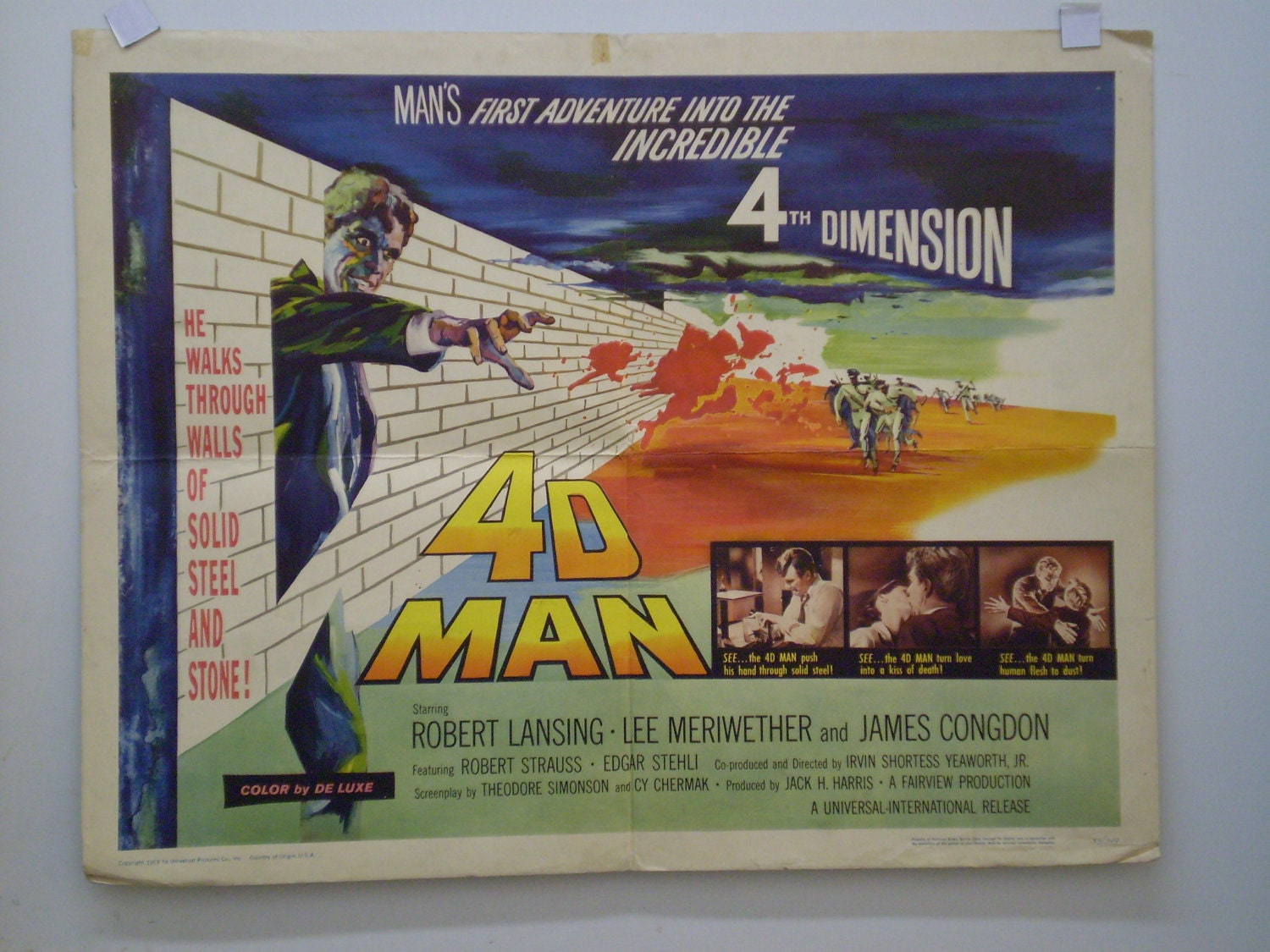 orig Sci Fi movie poster  4D MAN  Adventure Into The 4th Dimension 1959