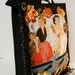 Black Canvas Tote With Custom Retro Fabric Applique Design and Black Fuzzy Beaded Fringe