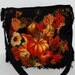 Canvas Black Handbag with Custom Fabric Applique Autumn Floral Fruit Design with Black Fringe