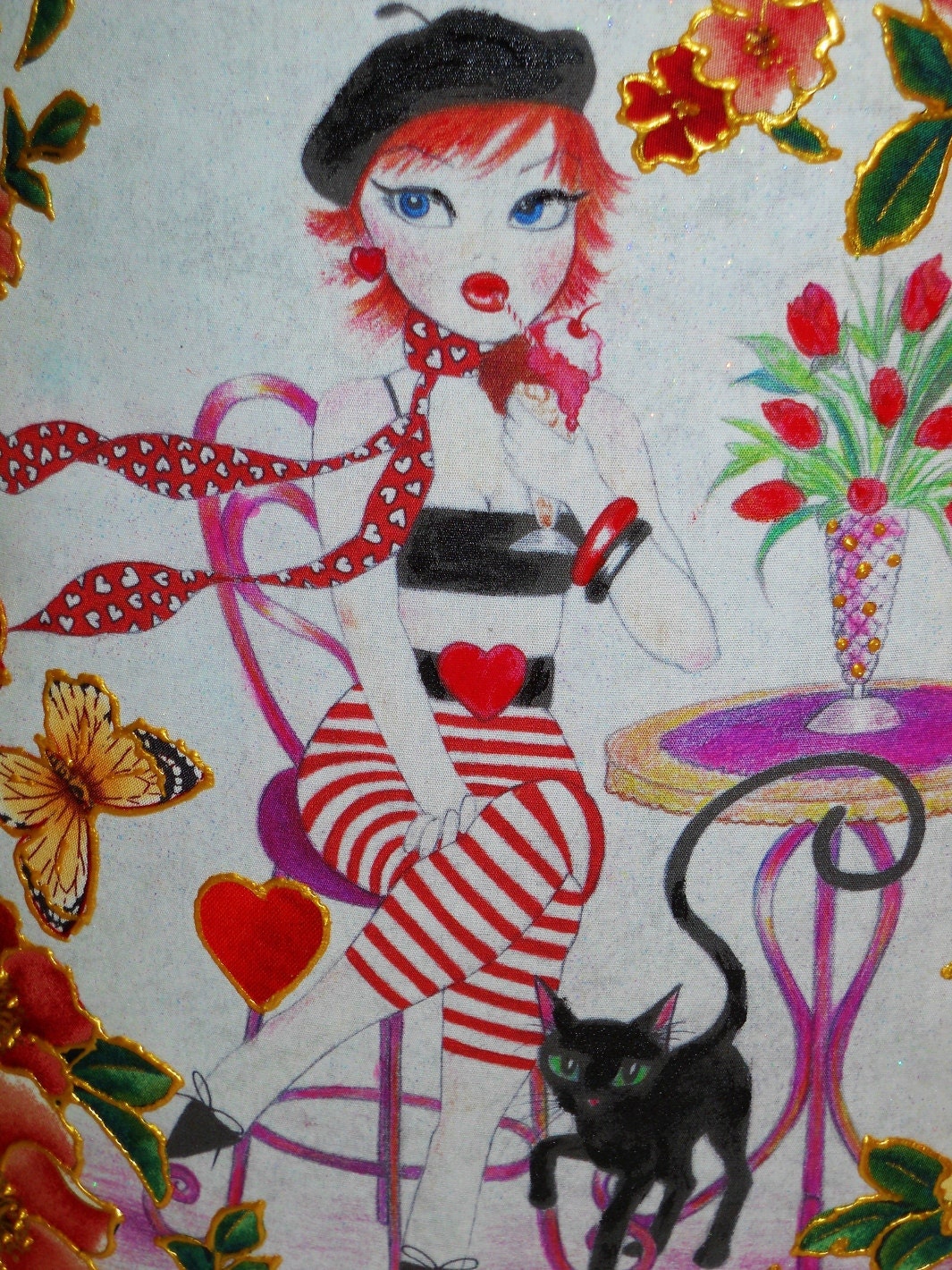 Paris Lovers Custom Canvas Tote Fantasy Hand Painted Fabric Applique Design