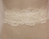 Ivory Alencon Lace and Ivory Satin Lux Ribbon Bridal Sash "The Megan"