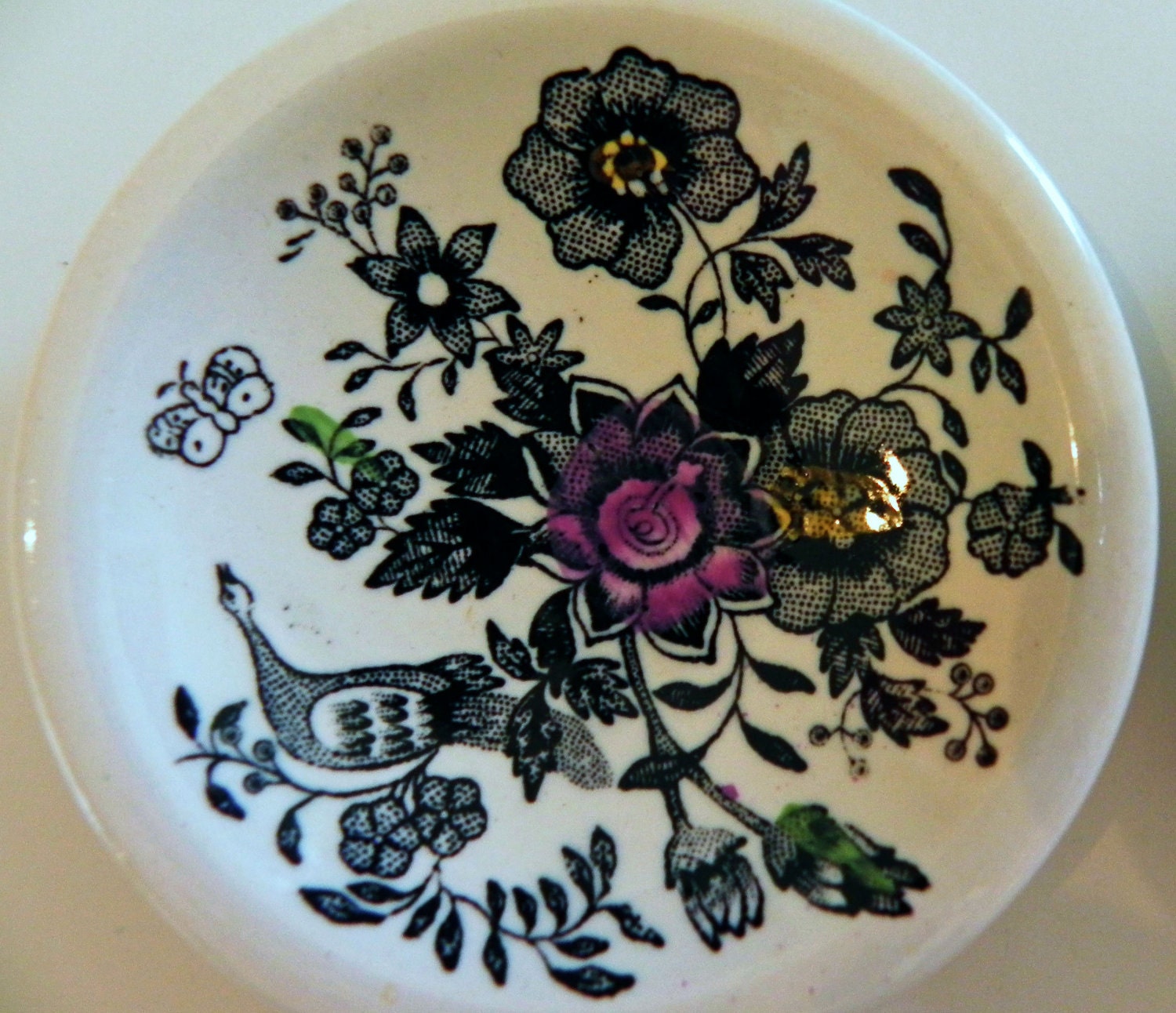 Vintage Norsk Egersund Porsgrund Polychrome Pheasant Butter Pat Dish on Etsy by EdibleComplex