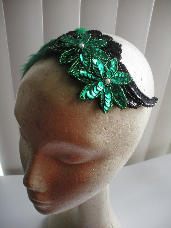 Great Gatsby Goes Green - Feather & Sequin Fascinator
