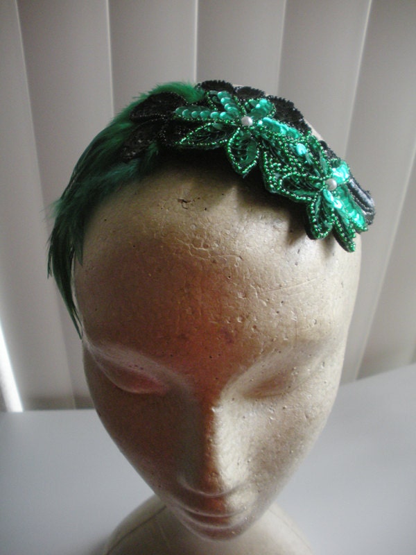 Great Gatsby Goes Green - Feather & Sequin Fascinator
