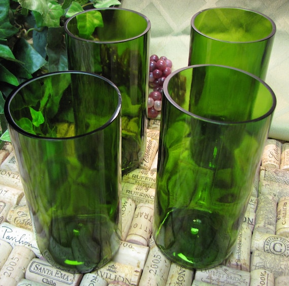 Recycled Wine Bottle Glasses Set Of 4 Green By Greenglassdesigns 5665