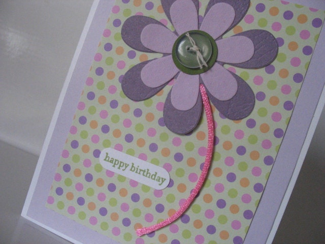 Happy Birthday Big Flower Card with polka dots