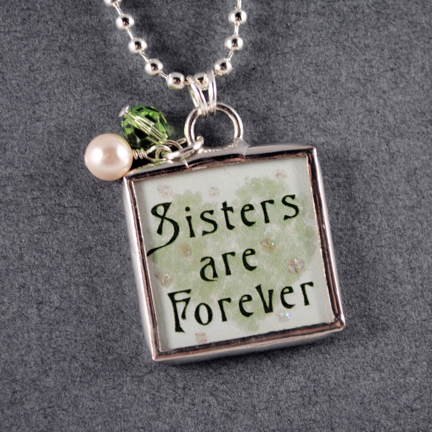 Sisters Are Forever Necklace with Birthstone Glass Sisters Pendant Soldered Glass Pendant