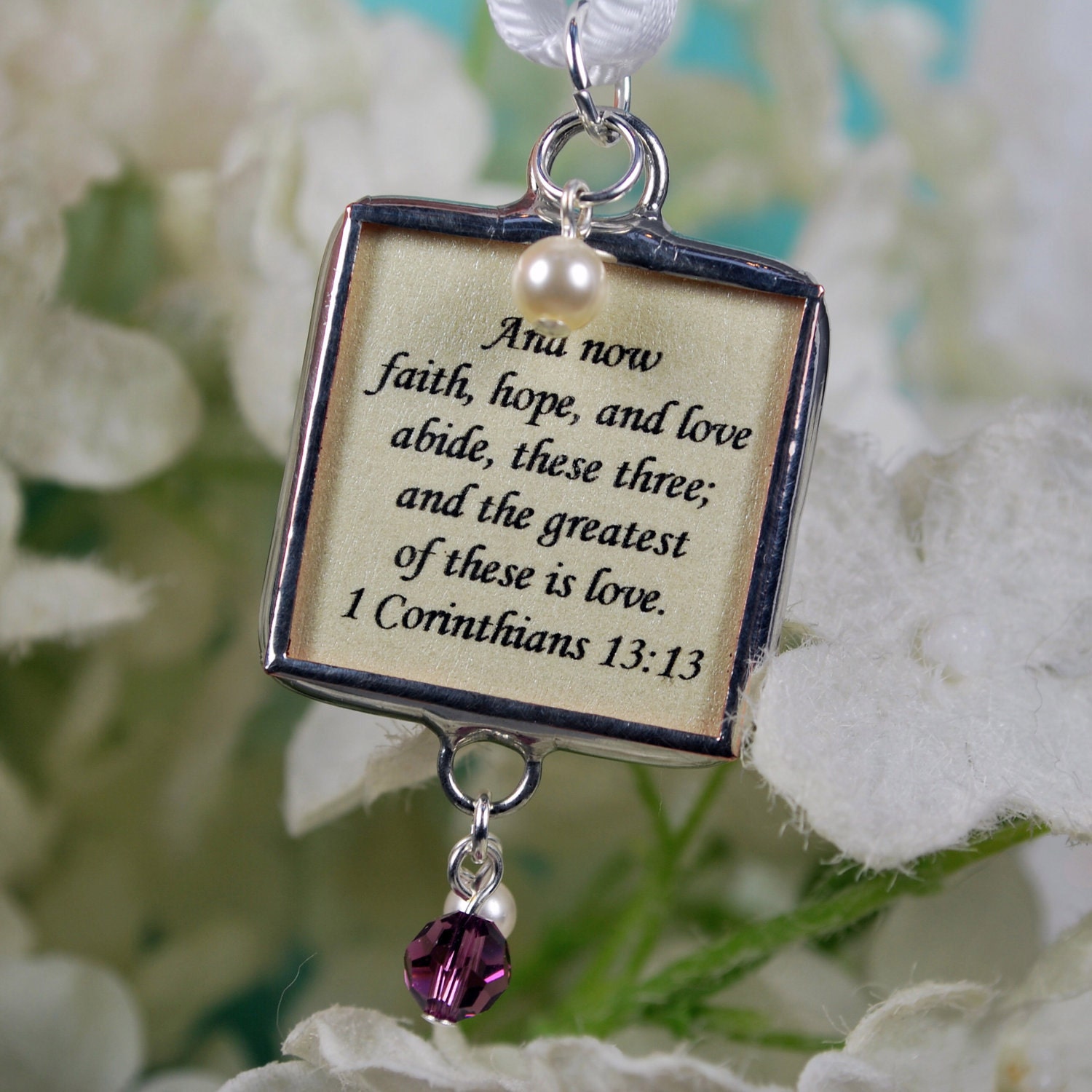 Bridal Bouquet Charm Christian Wedding Bouquet Photo Charm Soldered Glass Charm