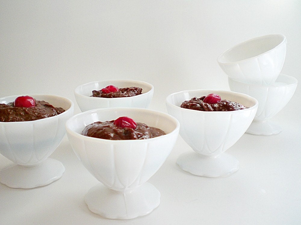 White milk glass dessert bowls footed tulip by vintagebiffann