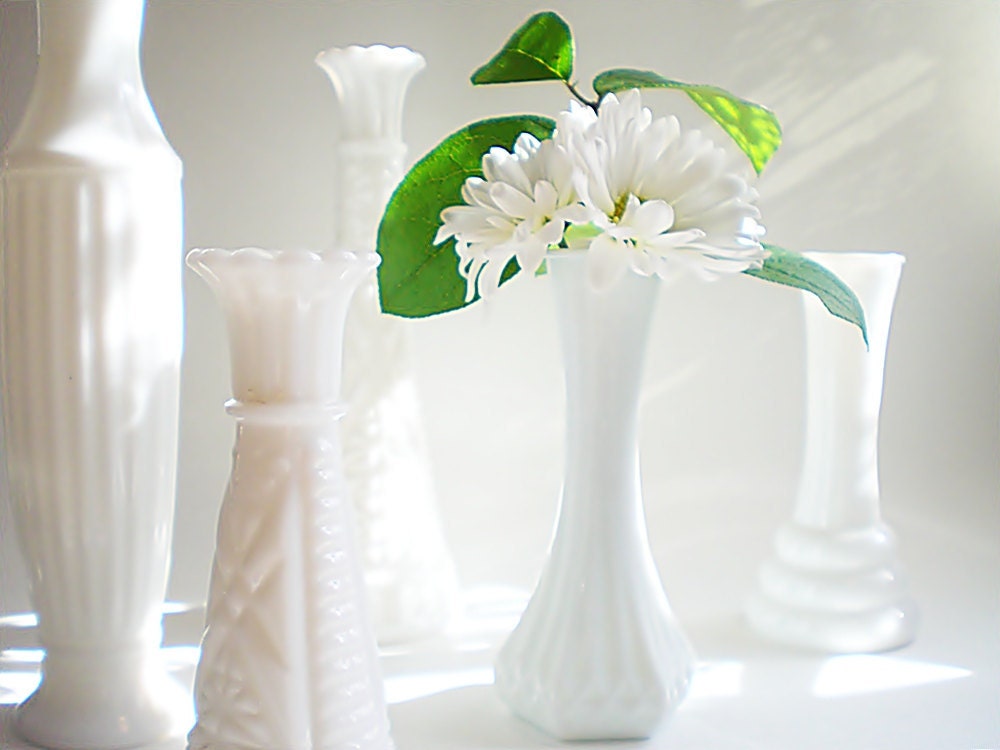White Bud Vase Collection,  Milk Glass Vases, DIY Wedding Decor Shabby Chic Table Settings  Centerpiece