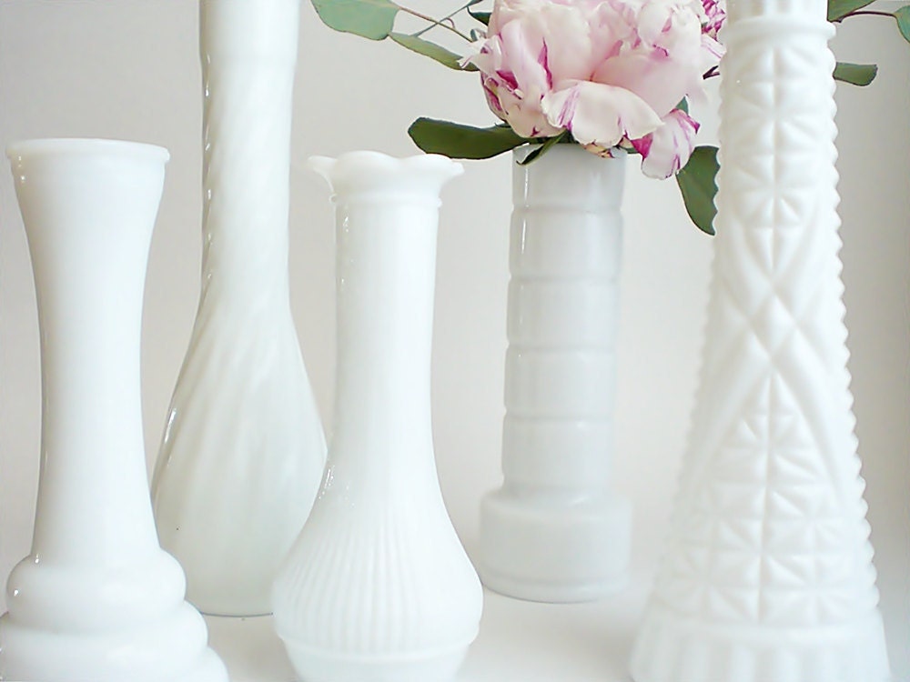 Vintage Milk Glass Vases White Bud Vase Collection Mixed Patterns