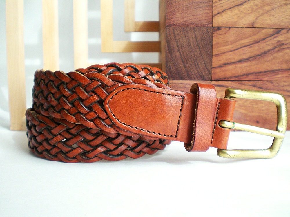 Womans Brown Leather Belt, Woven Leather Brown Belt, Casual Braided Vintage Fashion