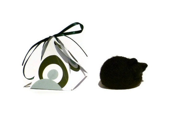 Tiny black cat - needle felted sculpture - asleep - Made to Order- animal collectible soft sculpture