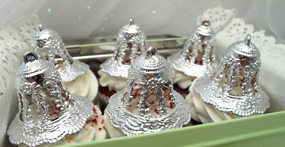 Set 6 Vintage Silver Wedding Bell Cake Toppers Bells Anniversary