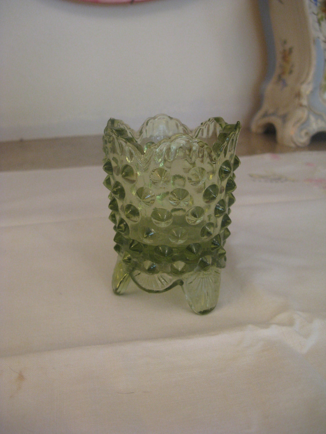 Fenton Hobnail Toothpick Holder Green Vintage by gentiques on Etsy